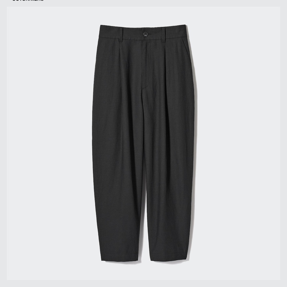 UNIQLO LINEN BLEND PLEATED TAPERED PANTS